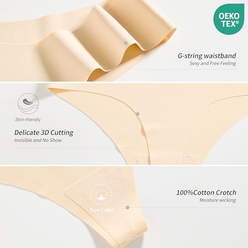 Image of DEANGELMON Seamless Thongs for Women No Show Thong V-waisted Underwear Women Comfy Multiple Pack