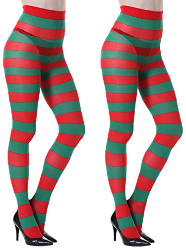 MANZI Horizontal Striped Tights for Women Pack of 2 Green Red
