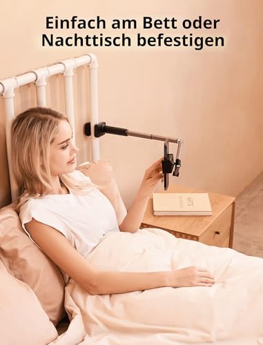 JSAUX Handy Halter mit justierbarem langem Arm für Schreibtisch & Bett, Handystütze, Mobil-Ständer, Handyhalter, Handy-Ständer, Telefonhalter kompatibel mit iPhone 15/15 Pro/15 Plus/14 etc. [Schwarz]