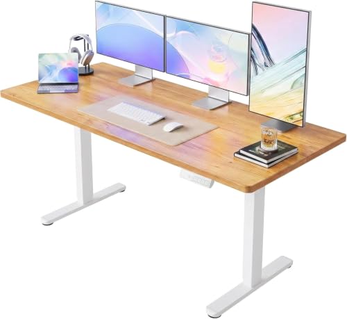 Image of HUANUO 63x28 Inch Electric Standing Desk, Adjustable, Light Vintage Brown