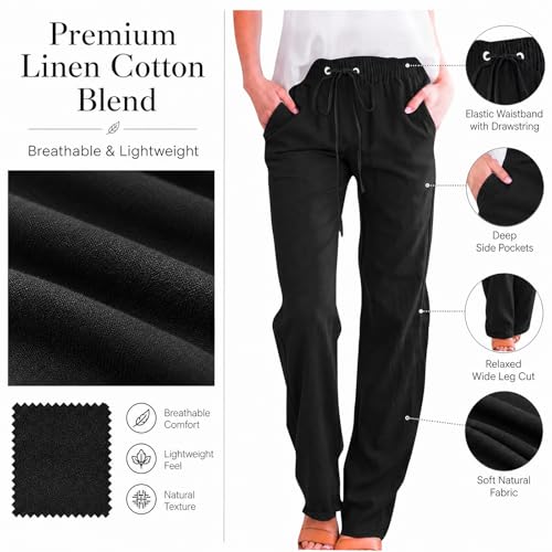 Image of Linen Pants Women 2026 Spring Summer Fashion Straight Leg Pant Dressy Casual High Waisted Loose Trousers with Pockets