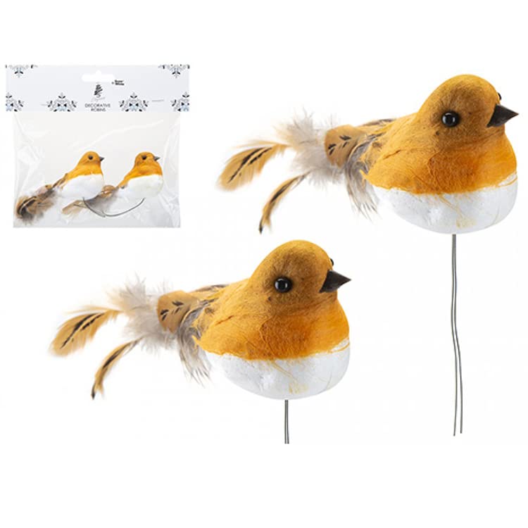 Artificial Robins with Feathers 10cm/4 inches -Christmas Tree Robins - Ideal Xmas Tree Decoration (12)