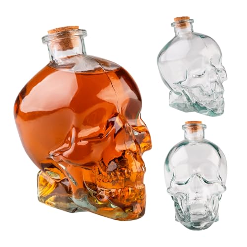 Carafe en verre « Crâne » de 750 ml avec bouchon – Idéale pour whisky, liqueur, eau-de-vie, feu de maison et idées cadeaux