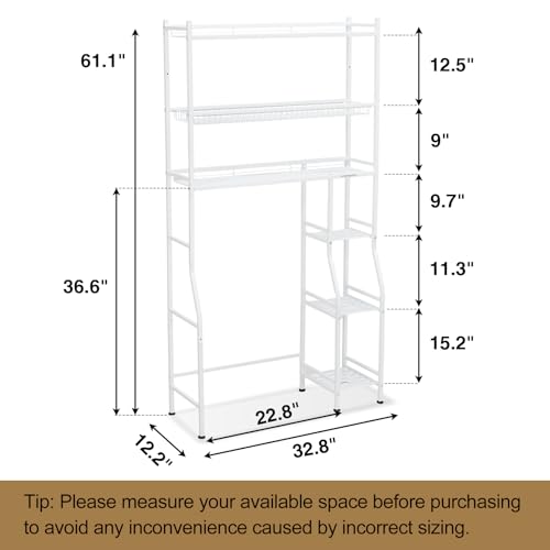 32.8" W x 12.2" D x 61" H White Standing Storage Shelves - 3+3 Tier Metal Shelving Unit, Heavy Duty Shelf Organizer for Living Room Bathroom Laundry Kitchen, Multi - Purpose Storage Rack Plant Shelf - Image 4