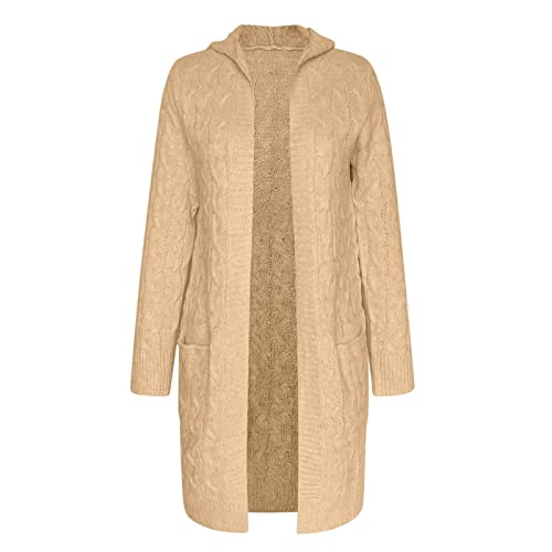 MKIUHNJ Sweatjacke Damen Türkis lose Lange einfarbige Kapuze Knit Pocket Cardigan Pullover Jacke Mantel Lange Jacken – Bild 4