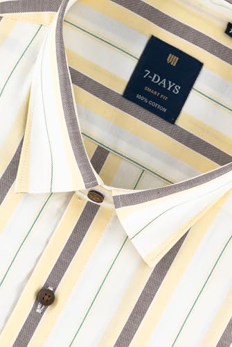 Image of 7-DAYS Men's Premium Striped Shirt - 100% Cotton, Tailored Fit (Between Slim & Regular), Full Sleeve, with Pocket - Smart Office & Casual Look