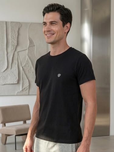 Image of Lux Cozi Men Cotton Half Sleeves Round Neck Regular Fit Casual T-Shirt