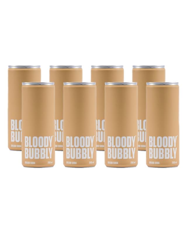 BLOODY BUBBLY CREAM SODA | Naturally Flavoured Soda | 44 Cal Per Can | No Added Artificial Flavours, Colours & Preservatives (250ml Each_Pack of 8)