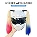 Qurbuns 2 PCS Helmet Pigtails, Funny Ponytail with Detachable Suction Cup, Universal for Motorcycle, Bike, Ski Helmets, Cute Helmet Accessories for Women Girls Kids (Pink & Blue)