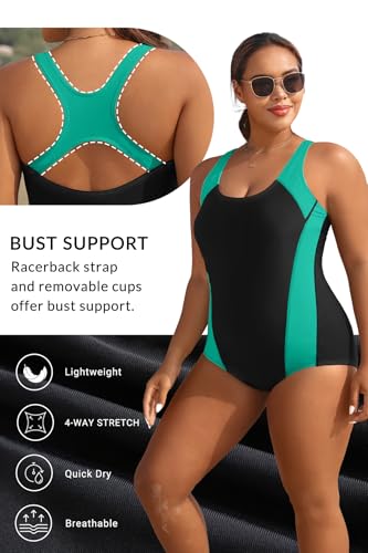 Image of Aqua Eve Plus Size Swimsuits Athletic One Piece Bathing Suit for Women Tummy Control Slimming Swimwear