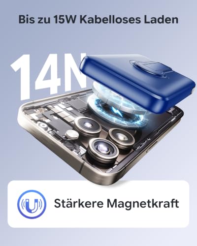 Powerbank für MagSafe 12000mAh, Externe Handyakkus mit Ständer, Tiefblau – Ansicht 3
