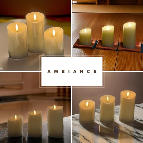 Image of Rechargeable Flameless Candles Set of 3 | Real Wax LED Pillar Candles with Remote & Timer | Realistic Flickering Flame | Battery Operated | for Thanksgiving, Holiday, Halloween Decoration & Gift