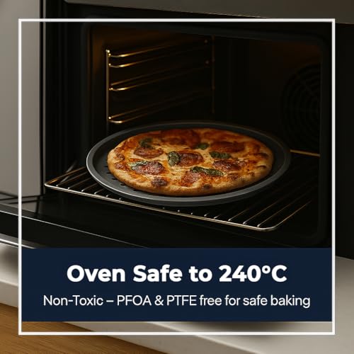 Samuel Groves Pack of 2 Pizza Pan, Pizza Tray, Large 13 Inch (33cm) Non Stick Coating Oven Round Crisper, Pizza Baking Tray, Pizza Trays for Oven Non Stick Made in England