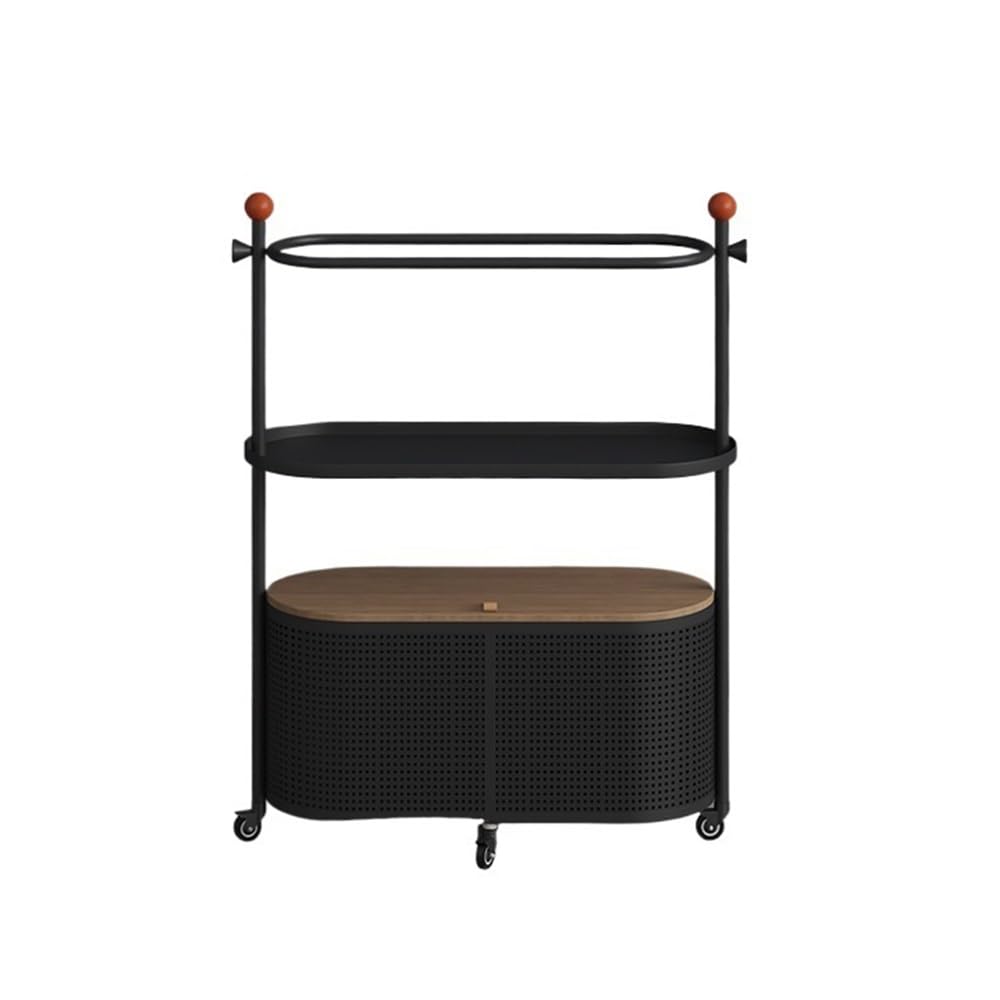 towel rail Bathroom Towel Rack Floor-standing Bath Iron Dirty Clothes Basket Gap Integrated(Black)