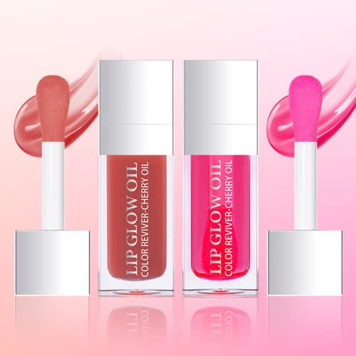 Reddhoon 2Pcs Lip Oil, Hydrating Lip Glow Oil, Transparent Lip Balm, Long Lasting Nourishing Non-sticky Lip Oil Tinted for Lip Care and Dry Lips (012#+015#)