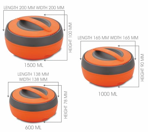 Lot de 3 cocottes isolantes orange en inox de 600ml à 1500ml