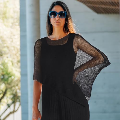 Image of Women Sheer Poncho Shrug Summer Sheer Blouse Top Lightweight Poncho Bolero for Evening Dress