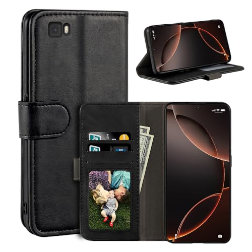UOGNADGD Funda de Piel con Solapa Compatible con Huawei P8 Lite 2015 Cartera con Ranuras para Tarjetas, Cierre Magnético, Soporte Integrado, RFID Antigolpes (Negro)