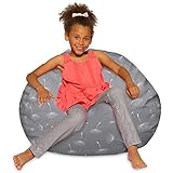 Posh Beanbags Bean Bag Chair, Large Machine Washable - Canvas White Dandelions on Gray