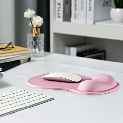 Image of EooCoo Ergonomic Pink Mouse Pad with Gel Wrist Rest Support Middle Concave Design, Relieve Wrist Pain Mousepad, Wrist-Contoured Design for Carpal Tunnel Syndrome, Office Desk Accessories for Women