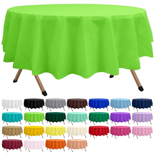 dinexlence 2 Pack Lime Green Premium Plastic Tablecloth Round 84 Inches Reusable Apple Fruit Green Decorative Table Cover for Dining, Wedding, Party, Indoor and Outdoor use