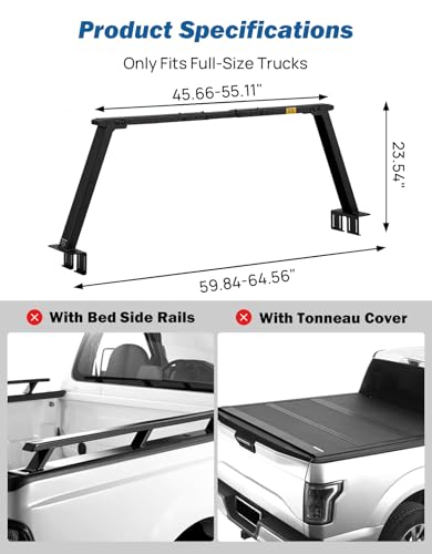 Image of JOYTUTUS Heavy Duty Width Extendable Truck Bed Ladder Rack, Fit for Full-Size Wide Truck Bed, Rust-Resistant Overland Cargo Rack Compatible with F150 Silverado Sierra Ram 1500 Tundra Titan