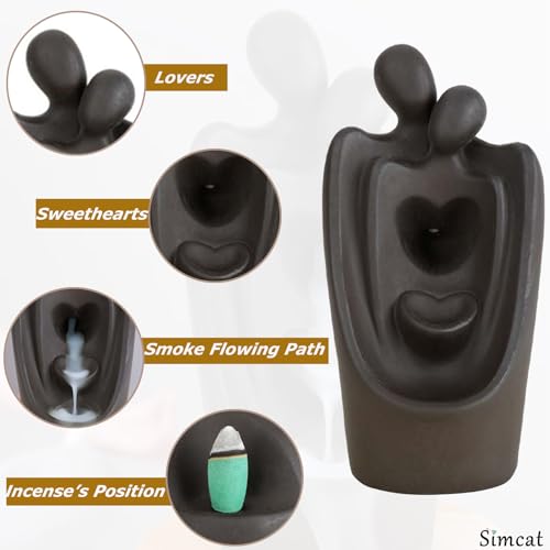 Simcat Backflow Incense Burner Handicraft Hugging Lovers Incense Waterfall Burner Ceramic Incense Holder Censer Romantic Home Decor +20 Backflow Incense Cones 30 Incense Sticks 1 Tweezer 1 Mat