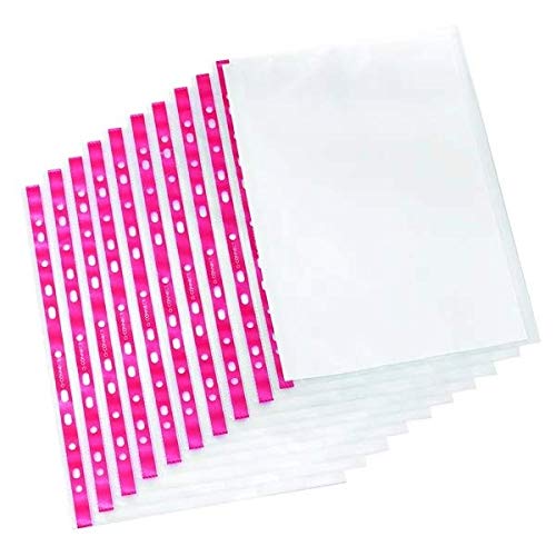 Image of Q-Connect Delux Punched Pocket Side Opening Red Strip A4 (Pack of 25) KF01123 (1)