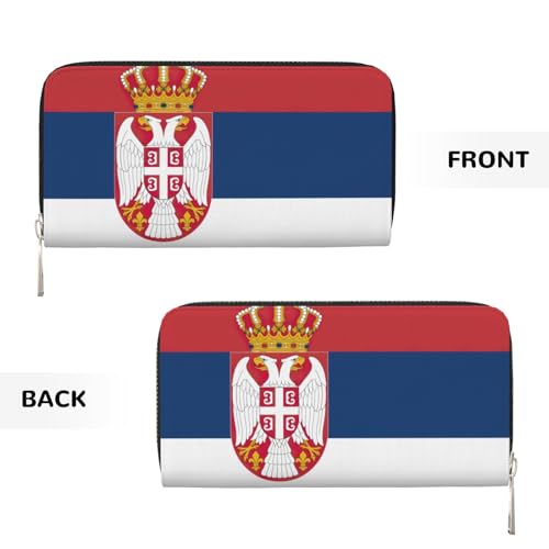 Flag of Serbia print Leather Wallet for Women Men,Women's Leather Clutch Wallet with Zip,Large Capacity3