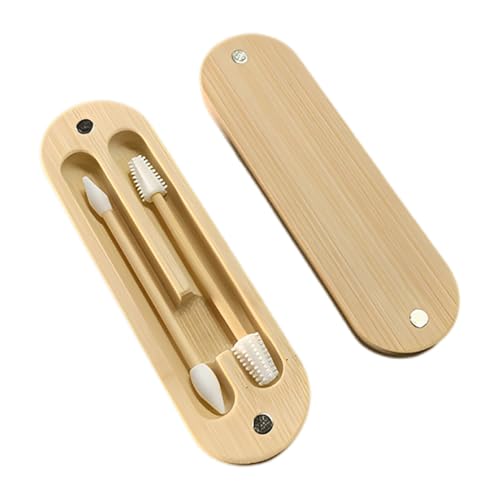 AEKZOX Lote de 2 Bastoncillos Oídos Reutilizables de Bambú y Silicona con Puntas Espirales para Maquillaje y Limpieza de Oídos con Caja Magnética de Viaje