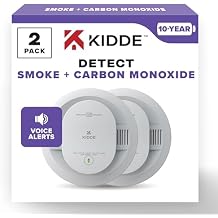 Kidde Smoke & Carbon Monoxide Detector, 10-Year Battery Powered, Voice Alerts, LED Warning Light Indicators, 2 Pack