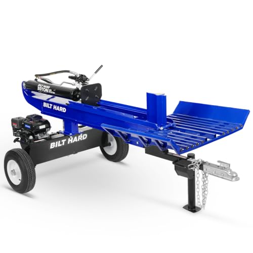 Image of BILT HARD 30-Ton Horizontal Gas Log Splitter with Log Tray, 7 HP 209cc Engine, Towable Full Beam Wood Splitter, 2 Stage Gear Pump, 2 inch Ball Coupler, 16 inch DOT Tires for Firewood Splitting