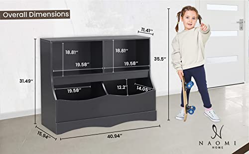 Naomi Home Kids Toy Storage With Bookshelves, Multifunctional Modern Toy Organizer Kids' Bookcases, Cabinets & Shelves For Playroom, Bedroom, Nursery, Preschool – Black #TOP1