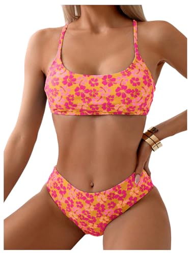 SweatyRocks Women's Floral Print Bikini Set High Cut Boho Swimsuit Two Piece Bathing Suit
