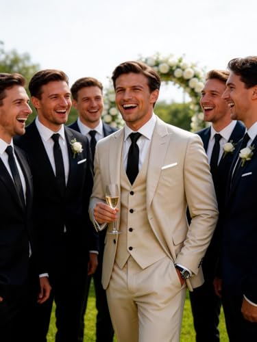 Image of Wangyue Men's Suits 3 Piece Slim Fit Wedding Suits for Men Formal Business Suit Party Prom Tuxedo