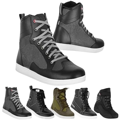 Vaster Moto Motorradschuhe für Herren, Motorradschuhe, Lederstiefel, Gummisohle, Motorradstiefel aus Leder, CE-Zertifiziert nach EN 13634:2017, Tribe, Schwarz, 44 EU