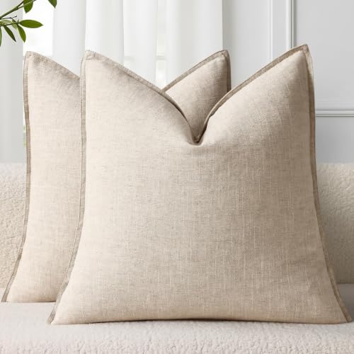 decorUhome Fall Beige Linen Throw Pillow Covers 26x26 Set of 2