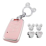 XUPEIXUN 6 Pcs Pink Car Accessories for VW Volkswagen Tiguan Atlas Jetta Passat Golf Alltrack Key Fob Cover with Bling Keychain Cute Rhinestones Hooks