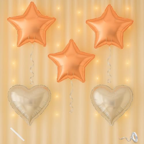 Image of Pack of 5 Star and Heart Balloons for Happy Birthday Decoration Rose Gold Silver Kit Baby Boys Girls Kids Men Women Car Boot Living Room Star Heart Shaped Foil Balloon Set Items