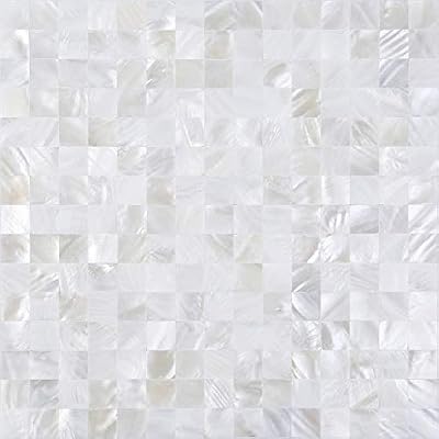KASARO Peel and Stick Backsplash Shell Tiles, Mother of Pearl Mosaic Self Adhesive Tiles for Kitchen Wall Bathroom Bedroom Decor, White, 10-Sheet