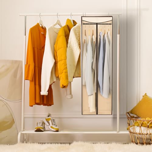 STORAGE MANIAC 2-Pack Hanging Garment Bag Zipper Cover with Sealed Clear Window, Long Garment Cover for Closet Storage Wardrobe Clothes Protector, Large Garment Storage Bag for Dresses,Suits, Beige - Thumbnail 2