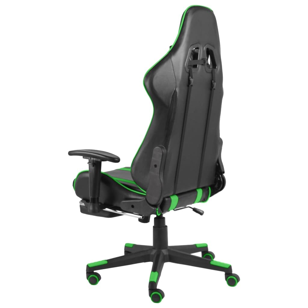 Silla de gaming con reposapiés y ruedas, ergonómica, ajustable, con cojín cervical y lumbar, giratorio para oficina, oficina en casa, jugar, PC, juegos y habitación juvenil en color verde PVC