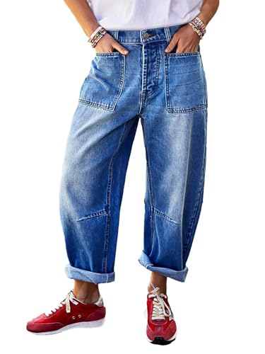 Flamingals Barrel Jeans for Women Trendy High Waisted Stretchy Bo...