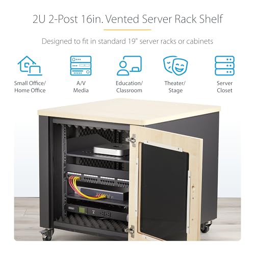 Image of StarTech 2U Vented Server Rack Shelf, 16in, 44lb (CABSHELFV2U-16-RACK)