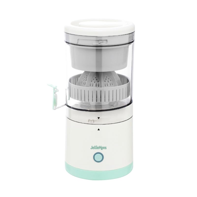 JellieMons USB Rechargeable Portable Electric Citrus Slow Automatic Cold Press Fruit Squeezer Juicer for Soft Shell Fruits - FJ-H02 (Blue/White)