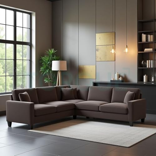 Image of Torque - Moscow 5 Seater (Dark Brown) Corner Fabric L Shape Sofa for Living Room, Bedroom, Office Furniture | 1 Year Warranty