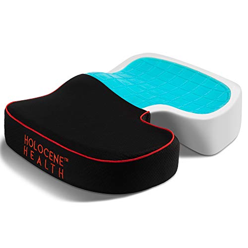 HOLOCENE Memory Foam Seat Cushion for Lumbar Support, Coccyx, Tailbone & Sciatica - Comfortable Chair Cushions for Office, Car, Wheelchair - Premium Gel Pillow Pad for Lower Back Pain Relief