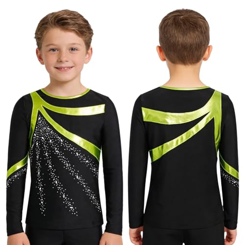 Ocealan Boys Sparkly Figure Ice Skating T-Shirt Long Sleeve Crew