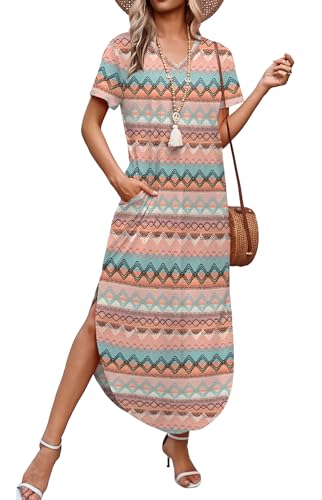 Image of WIHOLL Women's Summer Short Sleeve Dresses Maxi Dress Vacation Beach Sundresses 2026 with Pockets