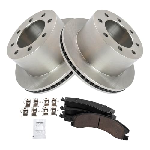 Image of TRQ Rear Brake Pad and Rotor Set Ceramic Compatible with 2009 Chevrolet Express 3500 GMC Savana 3500